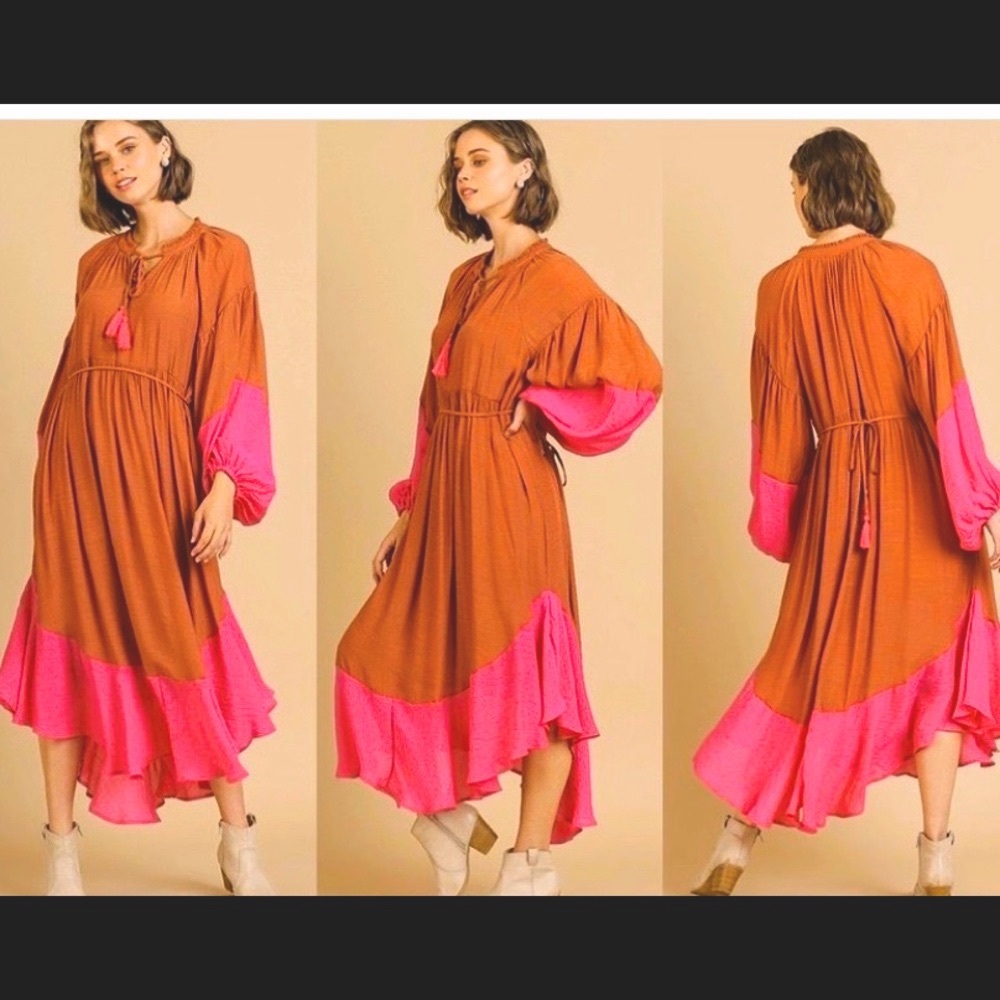 Fuschia & Copper Maxi Tie Dress